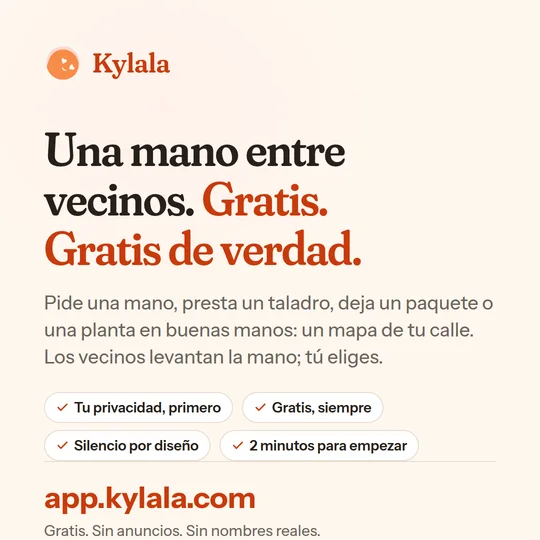 La tarjeta cuadrada: el titular, una línea y la dirección app.kylala.com.