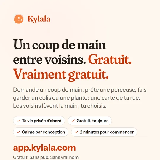 La carte carrée : le titre, une ligne et l’adresse app.kylala.com.