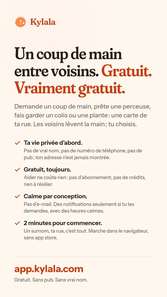 La carte story : le titre, les quatre promesses et l’adresse app.kylala.com.
